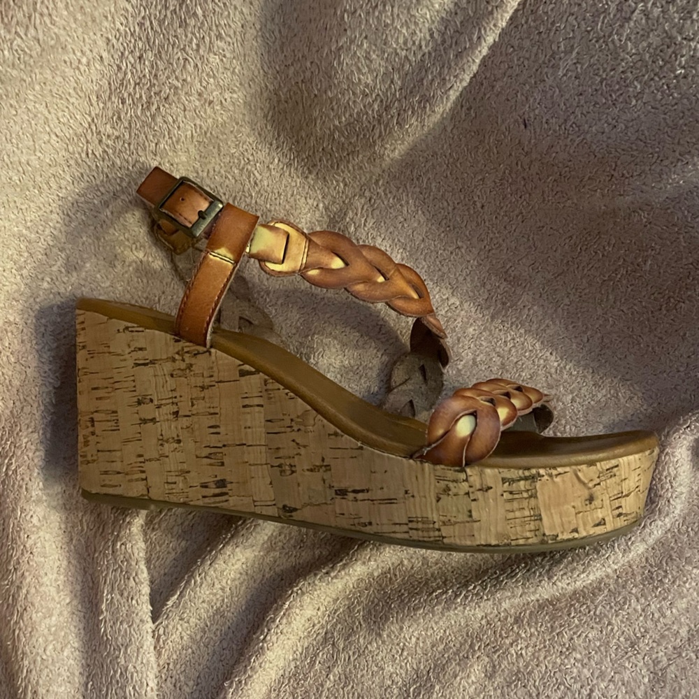 Braided strap cork wedge sandals